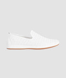 Big Boon men's white woven slip-on loafer with perforated design and TPR sole.