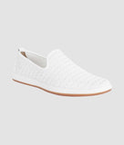 Men's woven design slip-on loafer, perforated, lightweight, white, synthetic material.