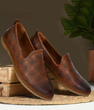 Big Boon men's leather slip-on casual shoes with flat TPR sole in brown for stylish everyday wear