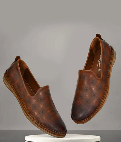 Big Boon men's brown leather slip-on casual shoes with flat TPR sole and stylish design