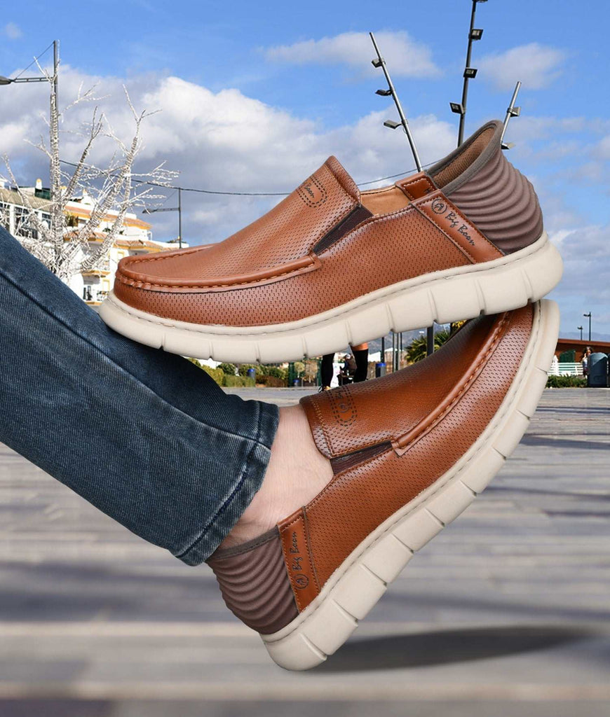 Big Boon men's casual slip-on shoes in synthetic leather with rubber sole and mid heel for effortless style