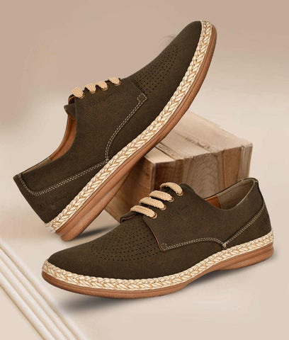 Men's casual nubuck derby shoes with TPR sole and braided detailing for formal and smart-casual wear