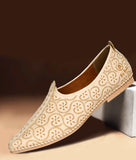 Beige Big Boon men's ethnic Nagra slip-on shoe with traditional cut-out pattern and flat TPR sole