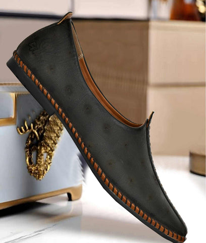 Big Boon men's ethnic slip-on shoes in laser style with synthetic material and flat TPR sole