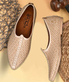Beige Big Boon Men's Ethnic Designer Nagra Shoes with traditional pattern and flat sole