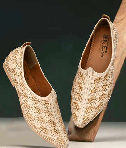 Beige Big Boon men's Nagra slip-on shoes with laser-cut synthetic upper and flat thermoplastic elastomer sole.