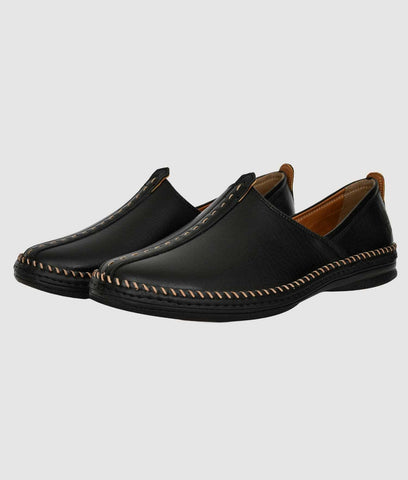 Black Big Boon men's ethnic shoes with synthetic leather and TPR sole, detailed stitching, and 0.19-inch heel height