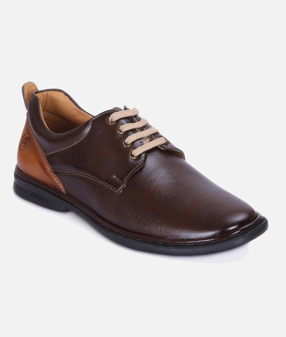Big Boon Men's casual derby lace-up shoes in brown synthetic leather with rubber sole and low heel