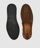 Brown men's Big Boon designer slip-on loafer shoes with TPR sole and flat heel