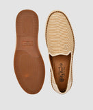 Beige perforated slip-on loafer shoes for men with synthetic leather upper and TPR sole designed for comfort and breathability