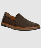 Men's Big Boon designer slip-on loafer shoes with perforated synthetic leather and flat TPR sole