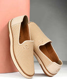 Beige men's Big Boon designer slip-on loafer shoes with perforated synthetic leather and flat TPR sole for comfort and breathability