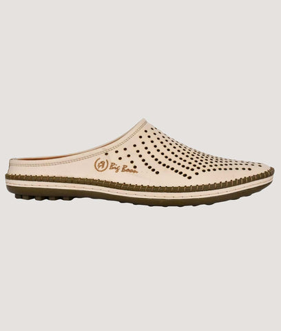 Men's beige perforated slip-on clogs style mule shoes by Big Boon, designed for comfort and casual wear.