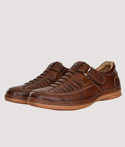 Brown men's Roman sandals in classic design with synthetic leather and TPR sole