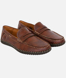 Brown men's casual loafer with synthetic leather upper and rubber sole, slip-on design with flat heel.