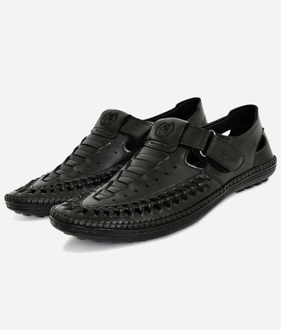 Black Big Boon Promax men's sandal in Roman Jodhpuri style with leather upper and buckle closure