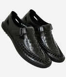 Black Big Boon Promax men's sandal in Roman Jodhpuri style with leather upper and buckle closure