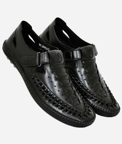 Black Big Boon Promax men's sandal in Roman Jodhpuri style with leather upper and buckle closure