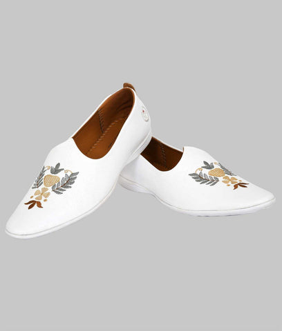 Bigboonstore Embroider/ Zardozi Style White / 6 Big Boon Men's Ethnic Shoes  Embroider/ Zardozi Style