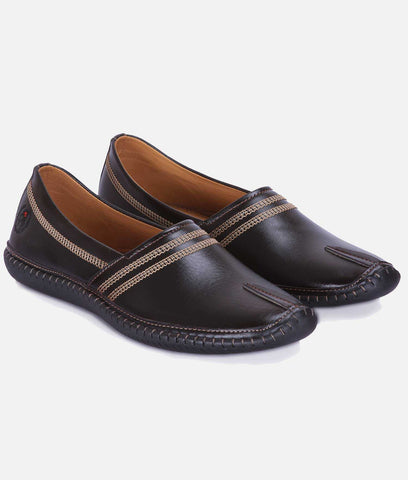 Big Boon men's black Nagra ethnic shoes made of synthetic leather with rubber sole and slip-on design for comfort and style