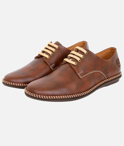 Big Boon Men's Casual Derby brown synthetic leather lace-up shoes with flat rubber sole and medium width