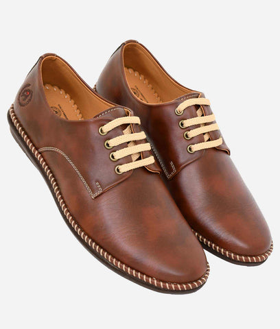 Big Boon Men's Casual Derby brown synthetic leather lace-up shoes with flat rubber sole and medium width