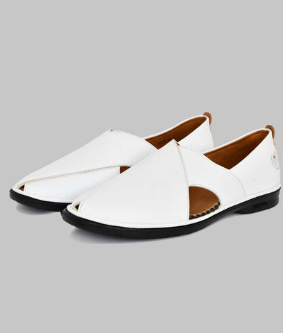 Bigboonstore Peshawari Suede Style White / 6 Big Boon Men's Ethnic Mojari Peshawari Suede Style